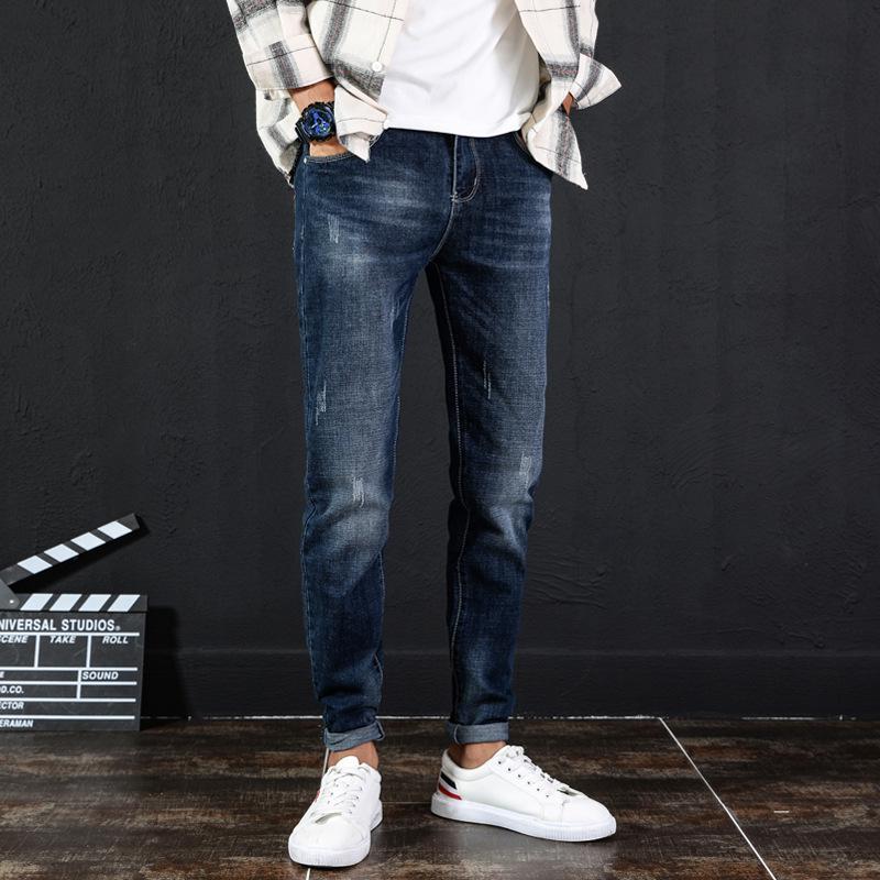 

Men's Jeans Ripped Straight Denim Pants Men's Ripped Denim Trousers, Black