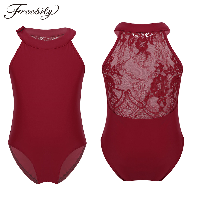 

Kids Sleeveless Halter Ballet Leotards Girls Floral Lace Gymnastics Leotard Bodysuit Ballet Practice Stage Dance Costumes, Black