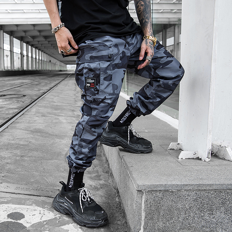 

Fashion Camo Pants Men Rope Cuffs Korean Stylish Cargo Pants Young Streetwear hip hop Clothing Autumn Travel Trousers Male, Camouflage
