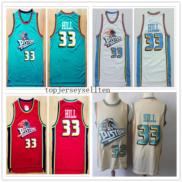 

Piston MEN 33 Grant Hill Teal 1998-99 CITY basketball Jersey, Black