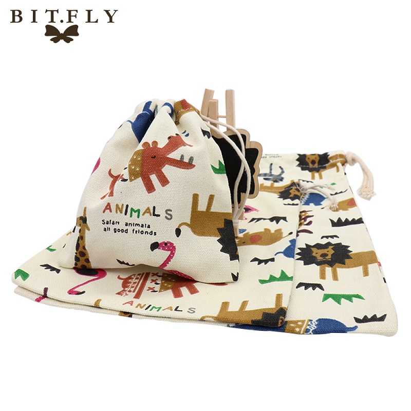 

BITFLY Pure Cotton Canvas Candy Bags Cartoon Animal Printed Kids Birthday Party Favor Drawstring Pouch Box Gifts Decoration