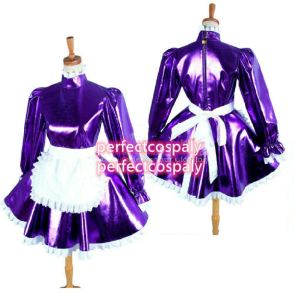 new purple sissy maid PVC dress sissy boy cross-dressers Tailor-made-image-558881442