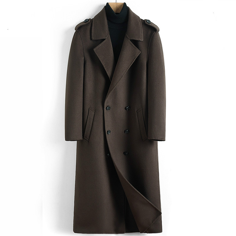 

2020 New Wool Coat Men Long Jacket Double-breasted Casual Mens Coats Overcoat Spring Autumn Windbreaker Manteau Homme 4892, Black