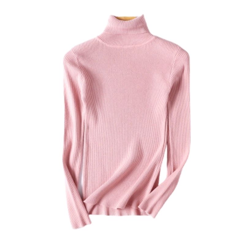 

SALSPOR Knitted Turtleneck Sweater Women Long Sleeve Warm Sweater Candy Color Harajuku Skinny Elasticity Jumper Female Fall, White