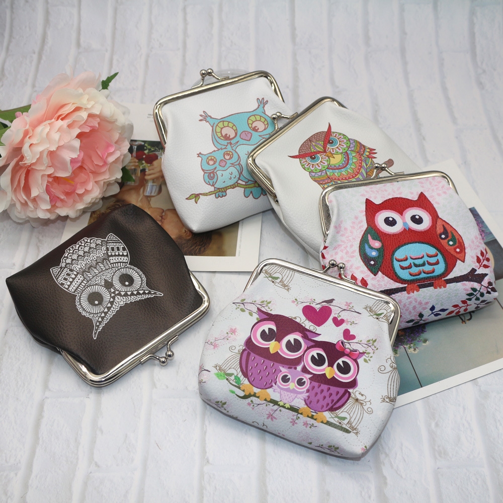 Lady/'s Animal Canvas Wallet Owl Cartoon Buckle Bag Mini Bag Lovely Convenient