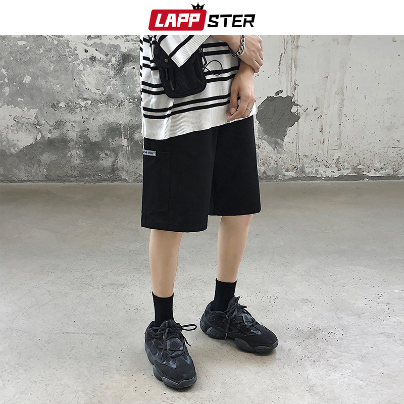 

LAPPSTER Men Black Cotton Cargo Shorts 2020 Summer Mens Kpop Harajuku Streetwear Hip Hop Joggers Male Black Khaki Sweat Shorts