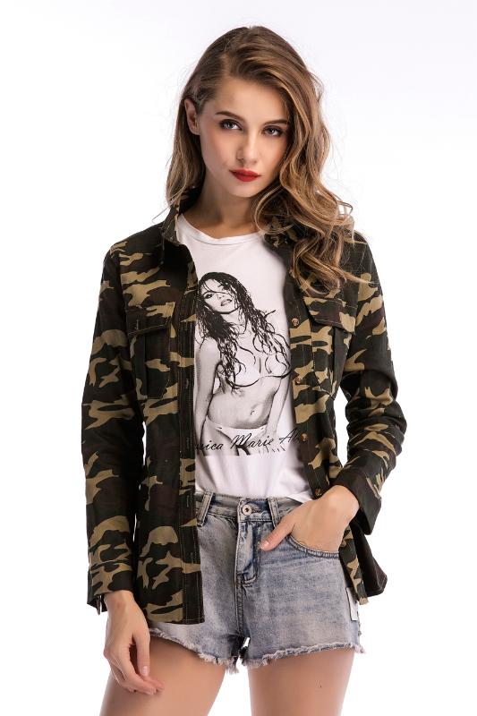 

2020Autumn/winter women' clothing new camouflage small coat cardigan ladies shirt streetwear slim green in store coat