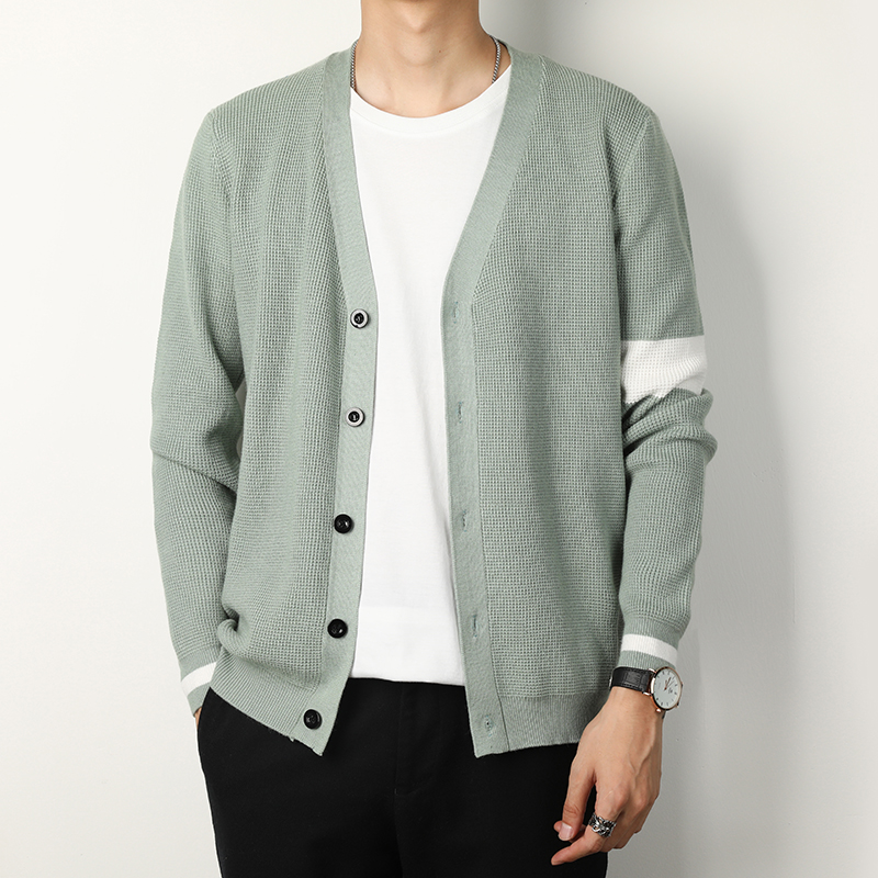 

New Autumn Winter Sweater Men Fashion 2020 V Neck Casual Cardigan Men Single Breasted Striped Long Sleeve Sweaters For 3XL, Black