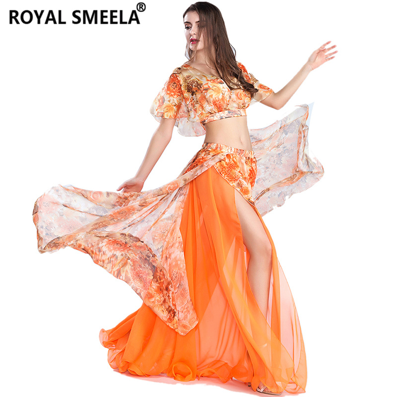 

Free Shipping bellydancing top skirt fashion printed floral lotus leaf top belly dance practice clothing training or performance, Purpel