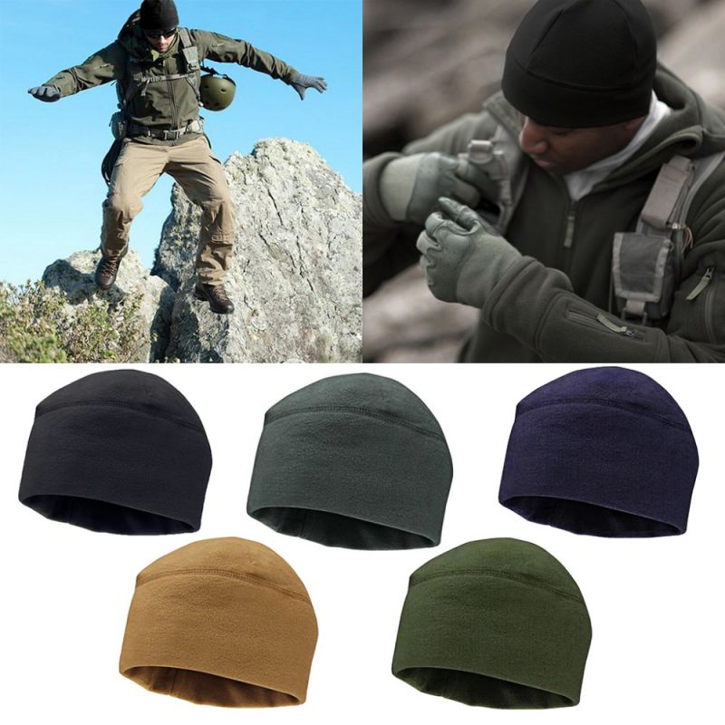 

Men Women Hiking Cycling Winter Solid Color Soft Warm Watch Cap Polar Fleece Thickened Army Beanie Hat Windproof, G1