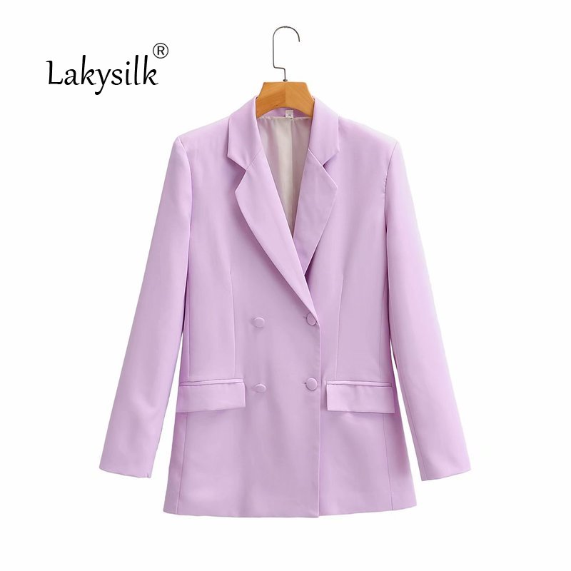

Light Purple Blazers Women Double Breasted Notched Long Sleeve Suits Female High Quality Autumn Winter Coat Jackets with Pocket, Lavender