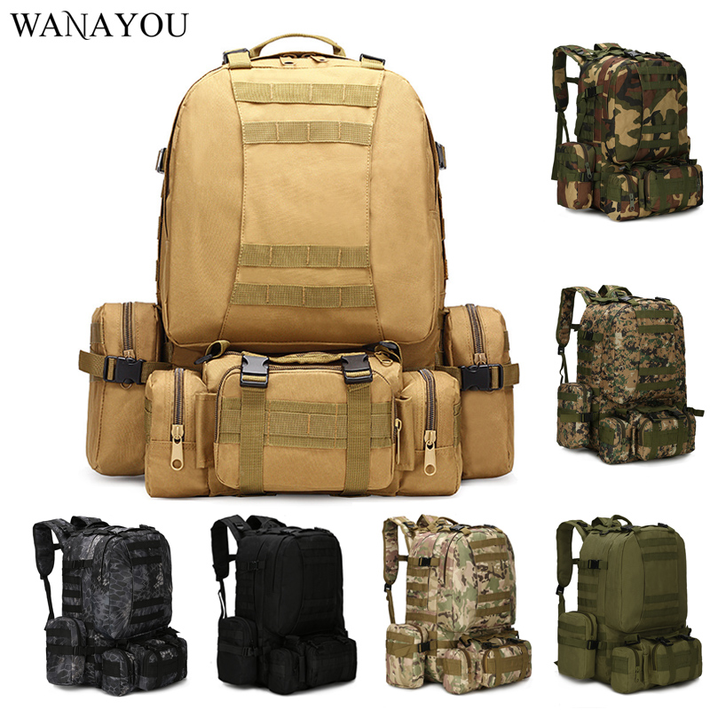 

600D 50L Tactical Backpack,Multi 4 in 1 Hiking Backpacks,Men Sports Army Outdoor Hiking Bags,Trekking Camping Rucksack, Jungle digital
