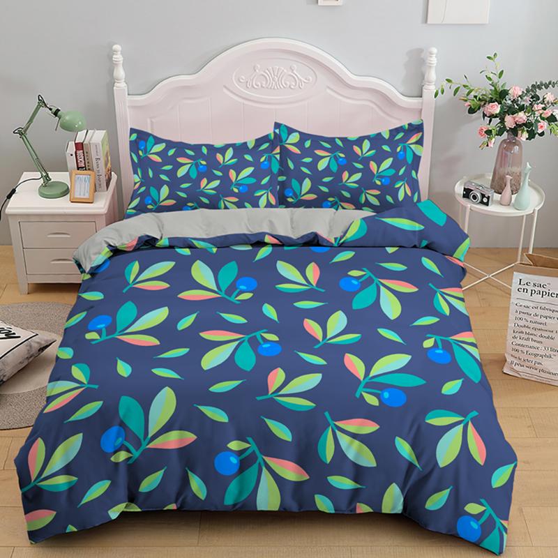 

Nordic style Small leaves Bedding Set 2/3PCS Family Duvet Cover Sets Pillowcase Soft Single Double Queen King Size Home Textile, Bss429