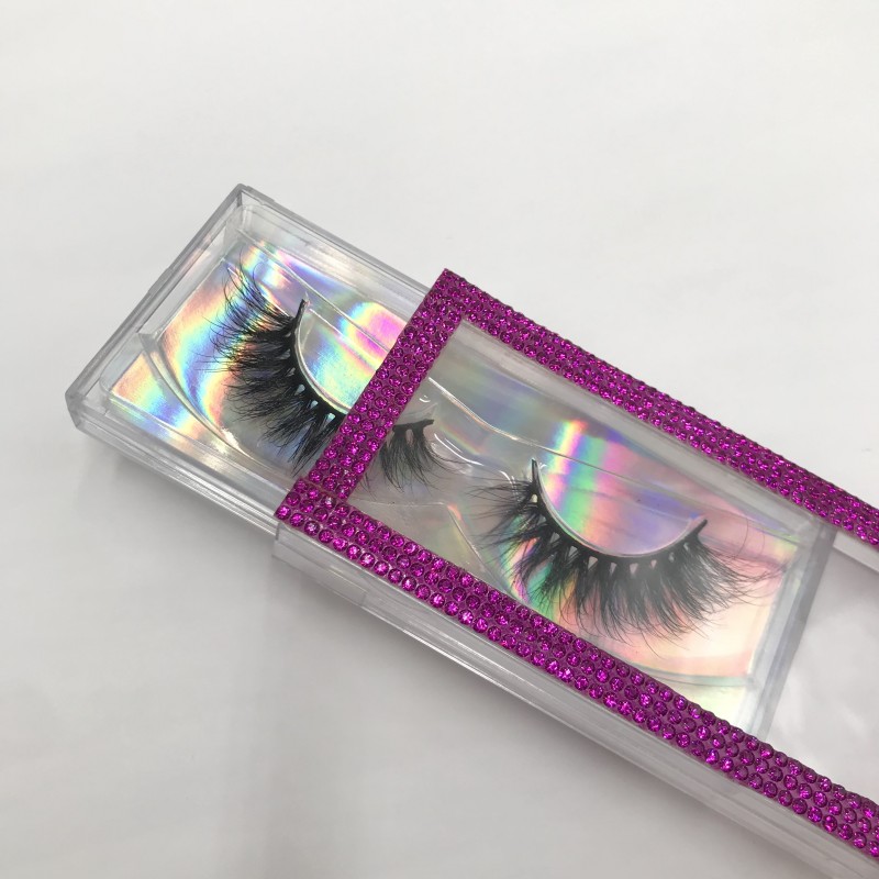 

3D Real Mink Lashes with Purple rhinestone cases 18-22mm Hot SALE Eyelash
