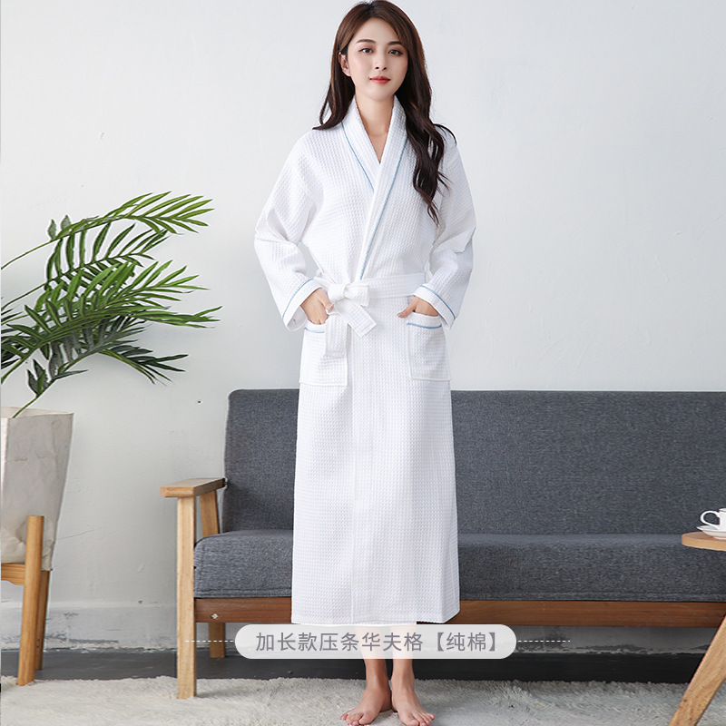 

Autumn Waffle cotton Sexy robes women high quality hotel kimono dressing gown Sauna SPA Home bathrobes women robes, White