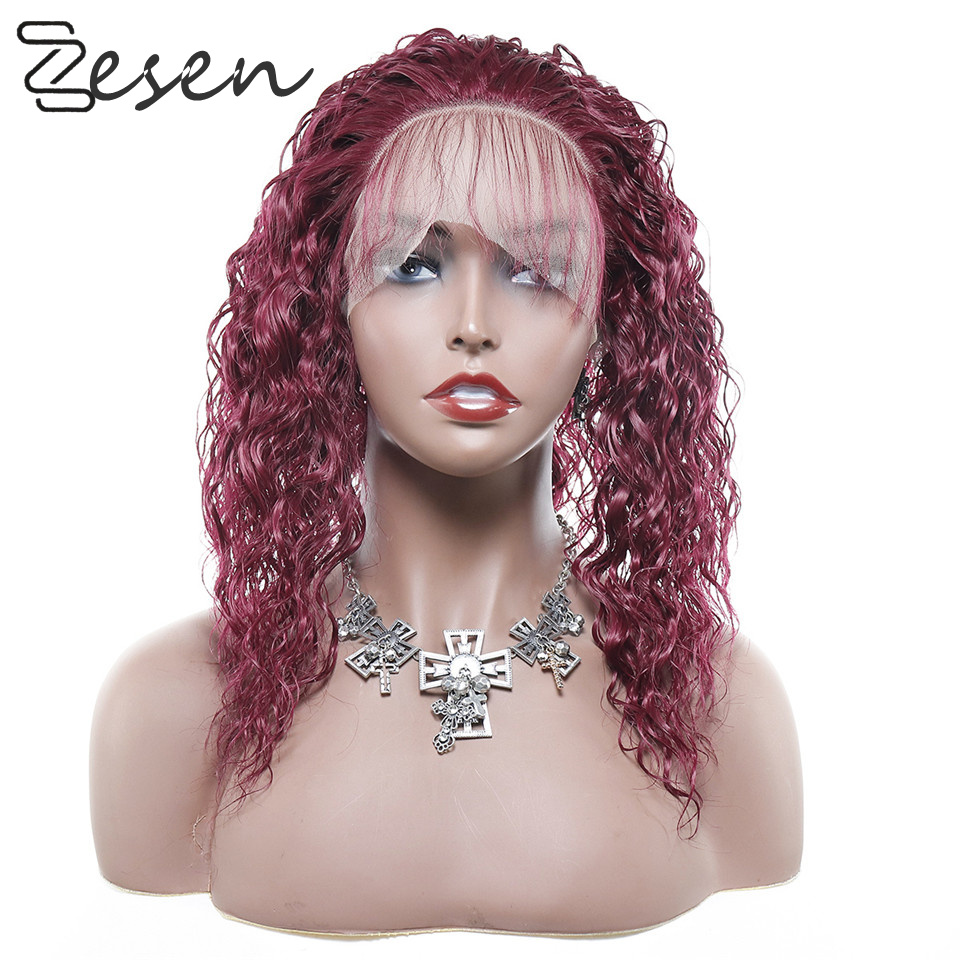 

ZESEN 99J Deep Wave Lace Front Wigs for Black Women Lace Wig Long Synthetic Hair Wigs Free Part Heat Resistant With Baby Hair, Red