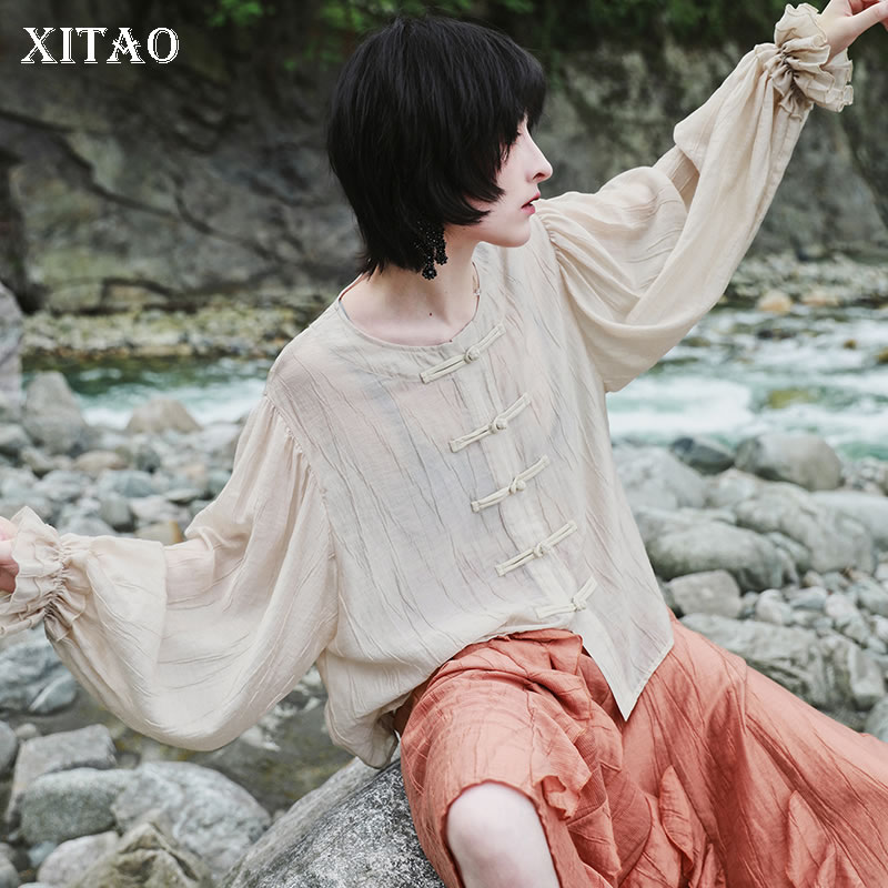 

XITAO Vintage Plate Buttons Thin Jacket Women 2020 Autumn Casual Fashion Style All Match O Neck Lantern Sleeve Jacket ZP1610, Black zp1610