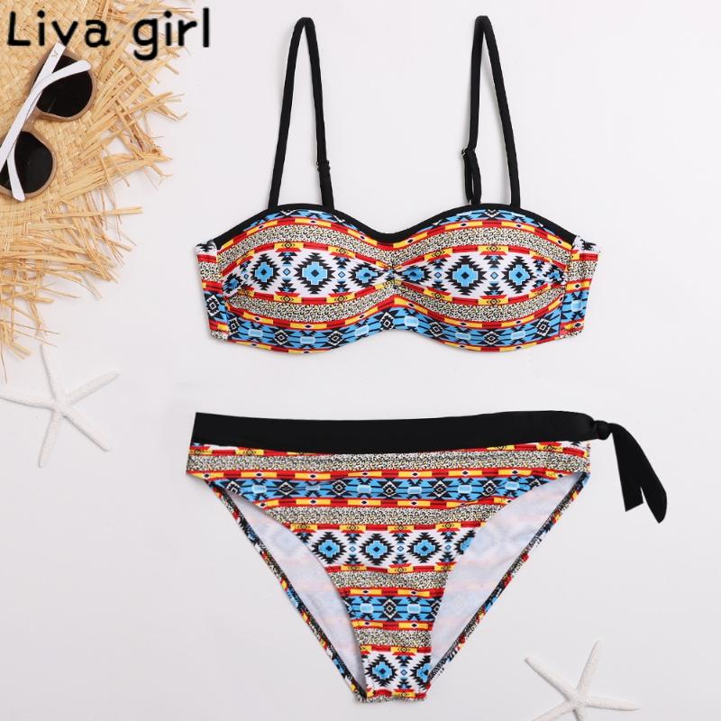 

Liva girl Women Retro Bikini Sets Swimsuit Swimwear Push Up Padded Bikini Female Brazilian Swimming Suit for Bathing Women Suit, Or