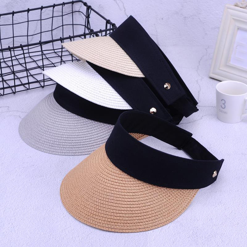 

Sun Hats Women Wide Large Brim Floppy Summer Beach Sun Hat Straw Hat Button Cap Summer Truck For Women Anti-uv Visor Cap Female, Black