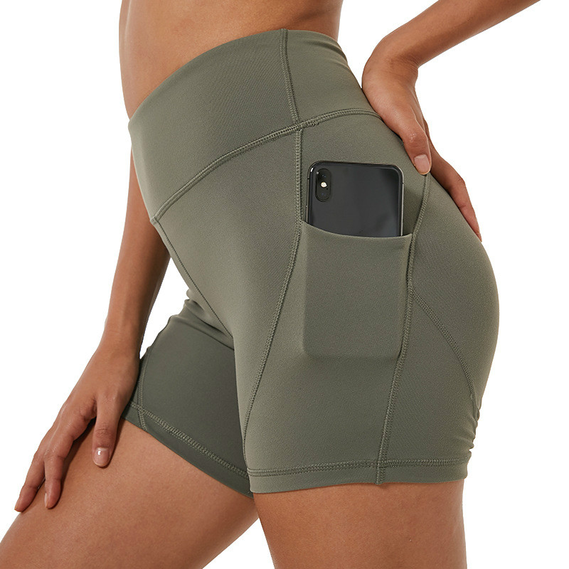 

High Waist Workout Yoga Sport Shorts Women Hip Push Up Fitness Training Shorts with Two Side Pockets Sports Gym Athletic, Mkd19071grey