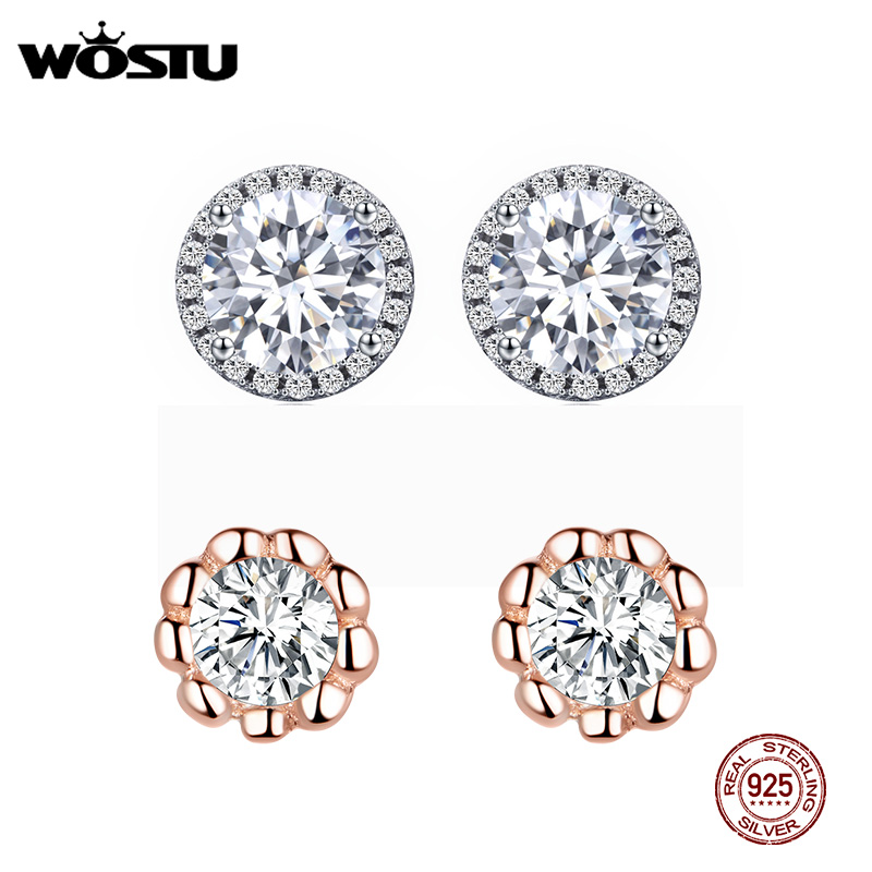 

WOSTU 925 Sterling Silver 4 Carat Round Cut CZ Stud Earrings for Women Halo Bridal Bridesmaid Wedding Jewelry Gift FIE358
