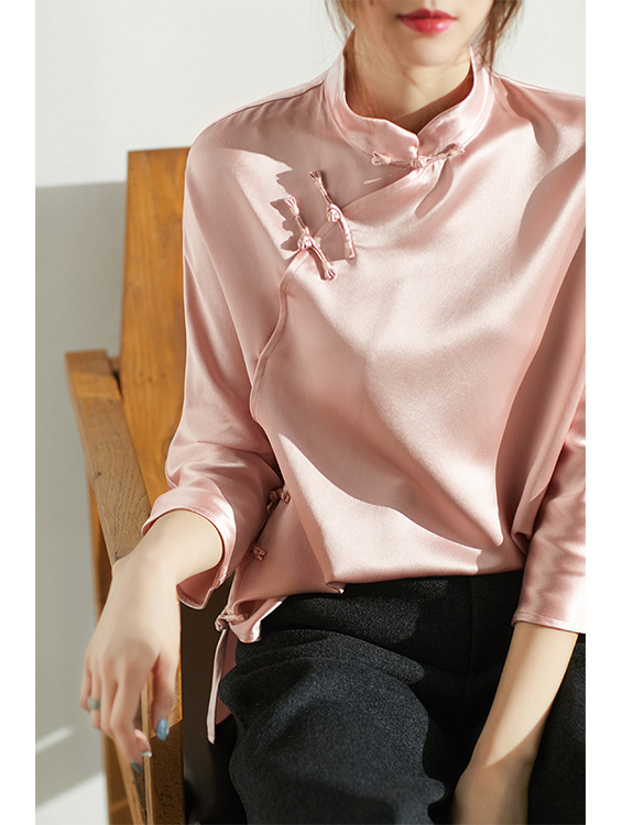 

New Spring big size Chinese retro cheongsam style original design short section mandarin collar jacket outwear for women, Pink