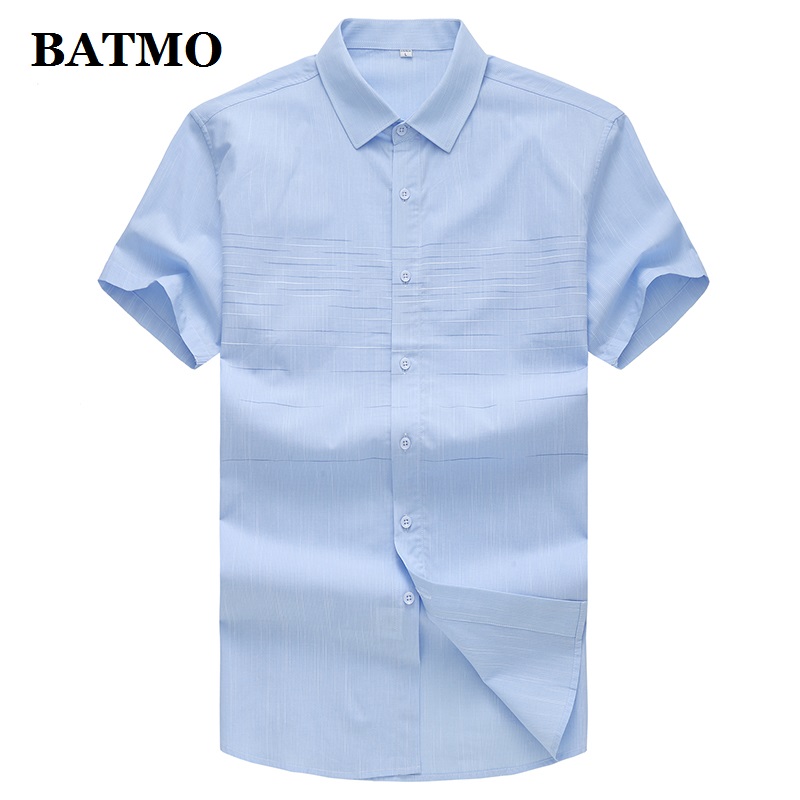 

BATMO 2020 new summer high quality 100% cotton shirts men,men's casual shirt,plus-size -XXXL CY80028, Light blue