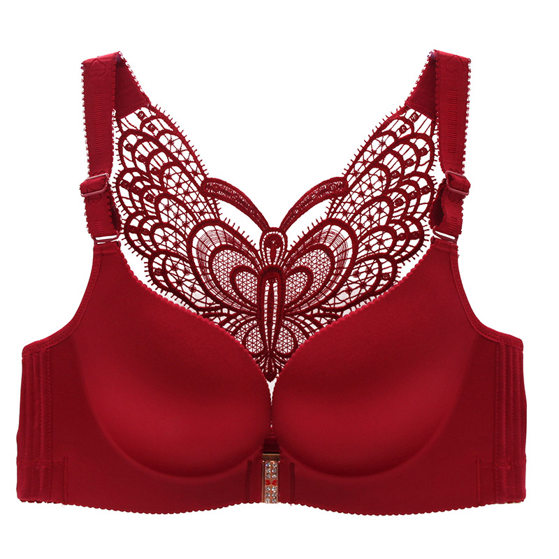 

Plus Size Sexy Push Up Bra Backless Bralette Breast Seamless Bras Front Closure Butterfly Brassiere for Women D E 120 115 110 bh, Wine red