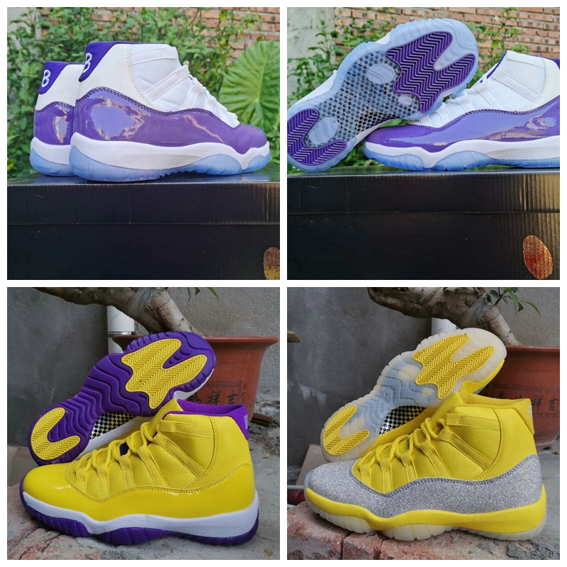 

High Quality 11 XI WMNS Metallic Silver Yellow 11s 2020 New Mens Basketball Shoes White Purple Jumpman Sports Trainers Sneakers Size 13