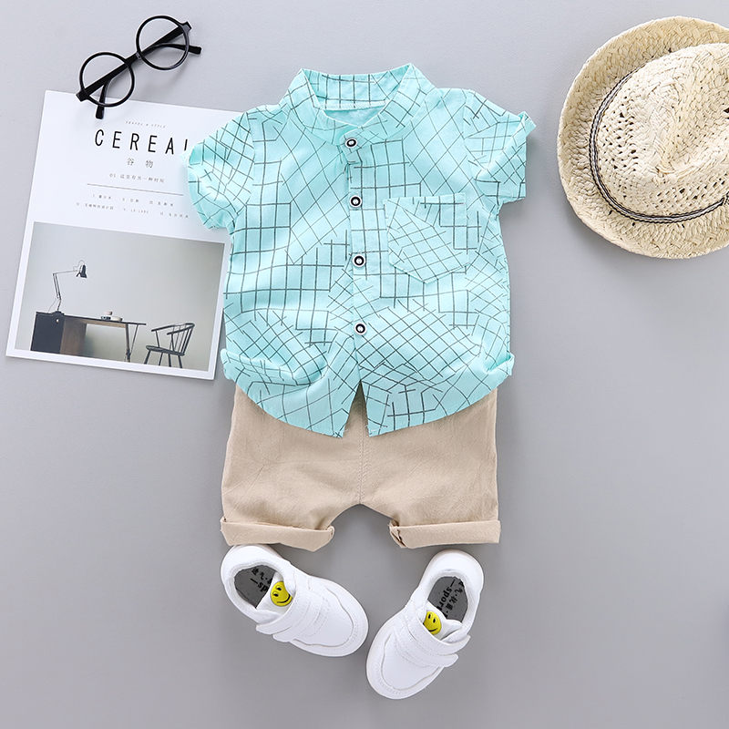 

Children Fashion Clothes Suit New Summer Kids Boys Girls strips Shirt Shorts 2Pcs/sets Baby Toddler Clothing Infant Sportswear, Lf s xiegezi beige