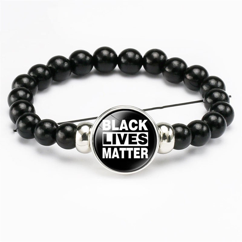 

"BLACK LIVES MATTER" Bangles I CAN'T BREATHE Bracelets 8mm Black Resin Beads Elastic Snap button Bracelet For Women Men Jewelry