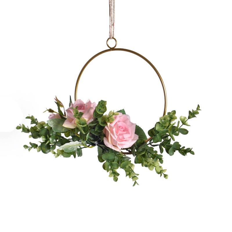 

20cm Iron Rope Gold Metal Ring Portable Garland Flowers Wedding Bride Flowers Wreath Handmade Catcher Hoop Baby Shower Decor, Boxy- champagne