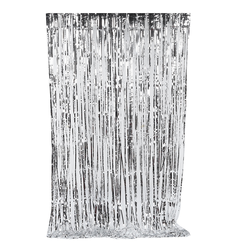 

2 Pack Foil Fringe Metallic Curtain, Tinsel Backdrop, Shimmer Foil Rain Curtain for Birthday Party Photo Backdrop Wedding Decora, Silver