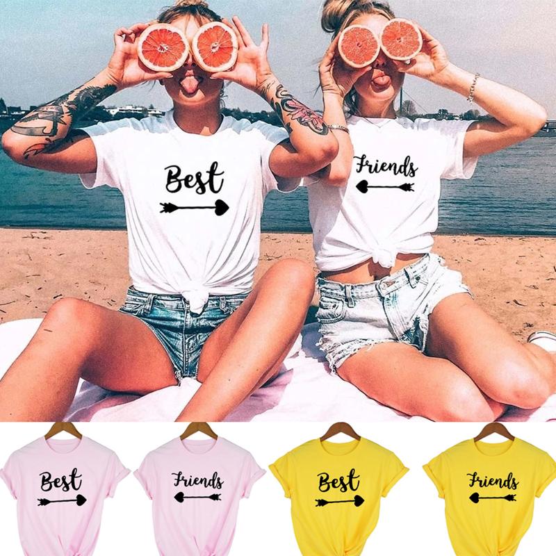 

1pcs Best Friends T Shirt Women Summer Short Sleeve Round Neck Sister BFF Friend Gift Top White Tee Shirt Femme Ropa De Mujer, Null-fstwh-