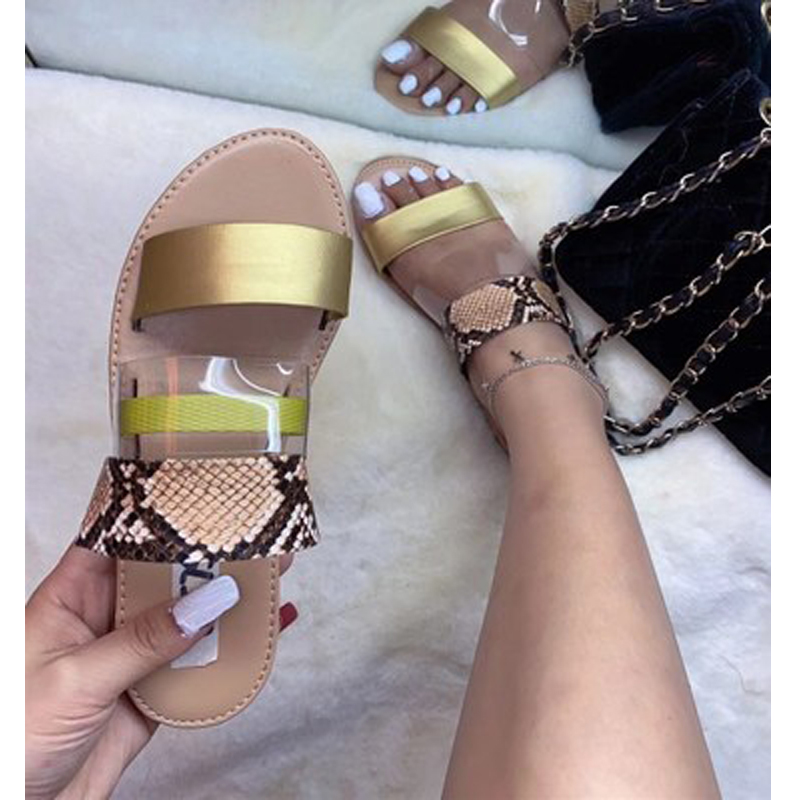 

Summer 2020 New Woman's One Font Slippers Open Toe Flat Sandals Outdoor Beach Shoes Fashion Comfortable Plus Size 41, Gold