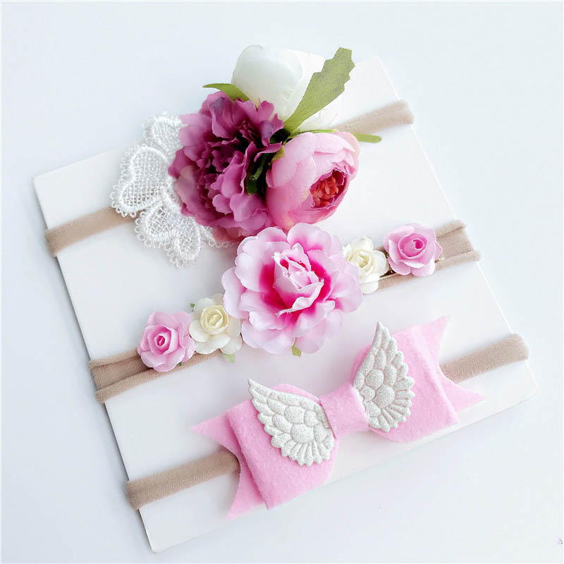 

3 Pcs/set Cute Baby Girl Headband Flower Elastic Hair Bands Kids Hair Bow Accessories, White