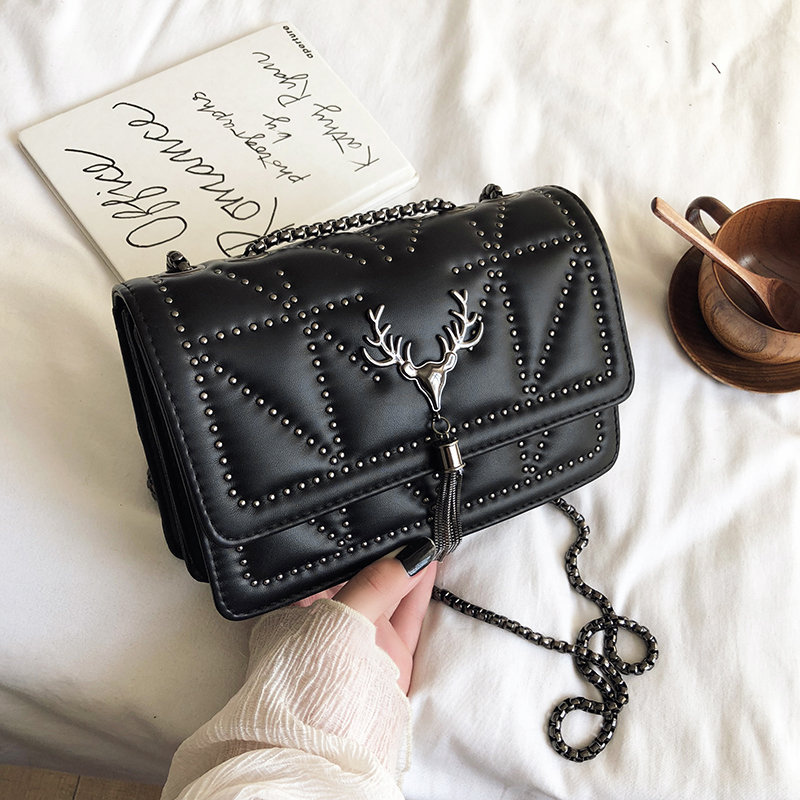 

Fashion rivet Women Crossbody Bags 2020 new With tassels Lady Shoulder Crossbody bags Handbags Female Chain flap small PU, Green