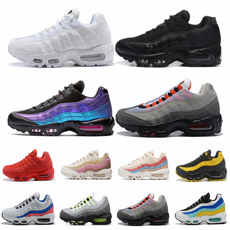 

95s Running Shoes Rainbow Neon Laser Fuchsia Red Orbit Bred Aqua Triple Black White Mens Trainers Women Sports Sneakers des Chaussures, 10