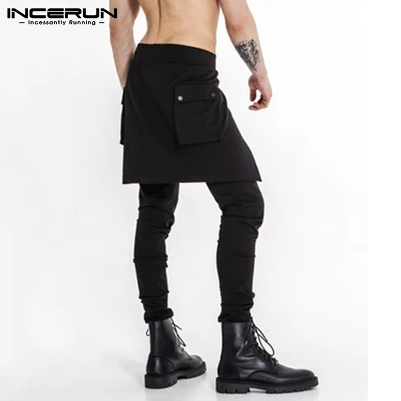 

INCERUN 2020 Fashion Men Pants Solid Pockets Joggers Pencil Trousers Chic Personality Streetwear Mens Irregular Skirts Pants 5XL, Black