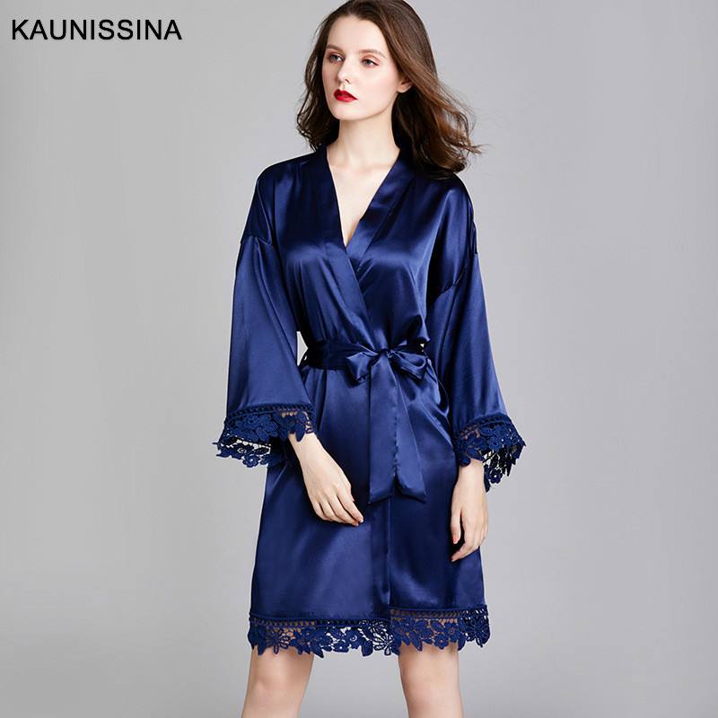 

Women Sleep Robes Nighties Long Sleeve Solid Kimono Silk Robe Nightgown Spa Bathrobe Sleepwear Dressing Gown Female Homewear, Pink