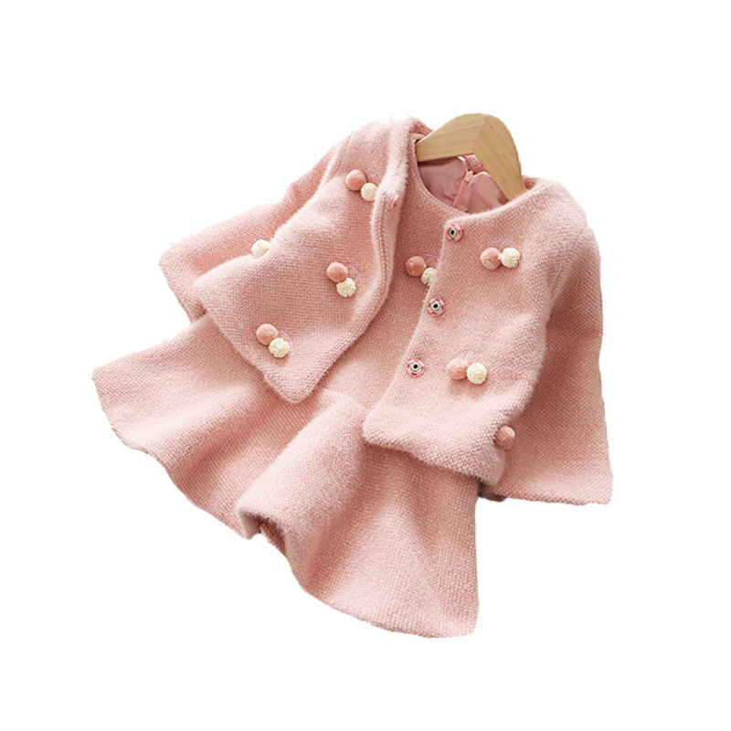 

Hot! Autumn Winter Baby Girls Sweet Fair Maiden Dress Cherry Princess Outerwear 2pcs Thicken Suit Kids Baby Girl cloths, Beige