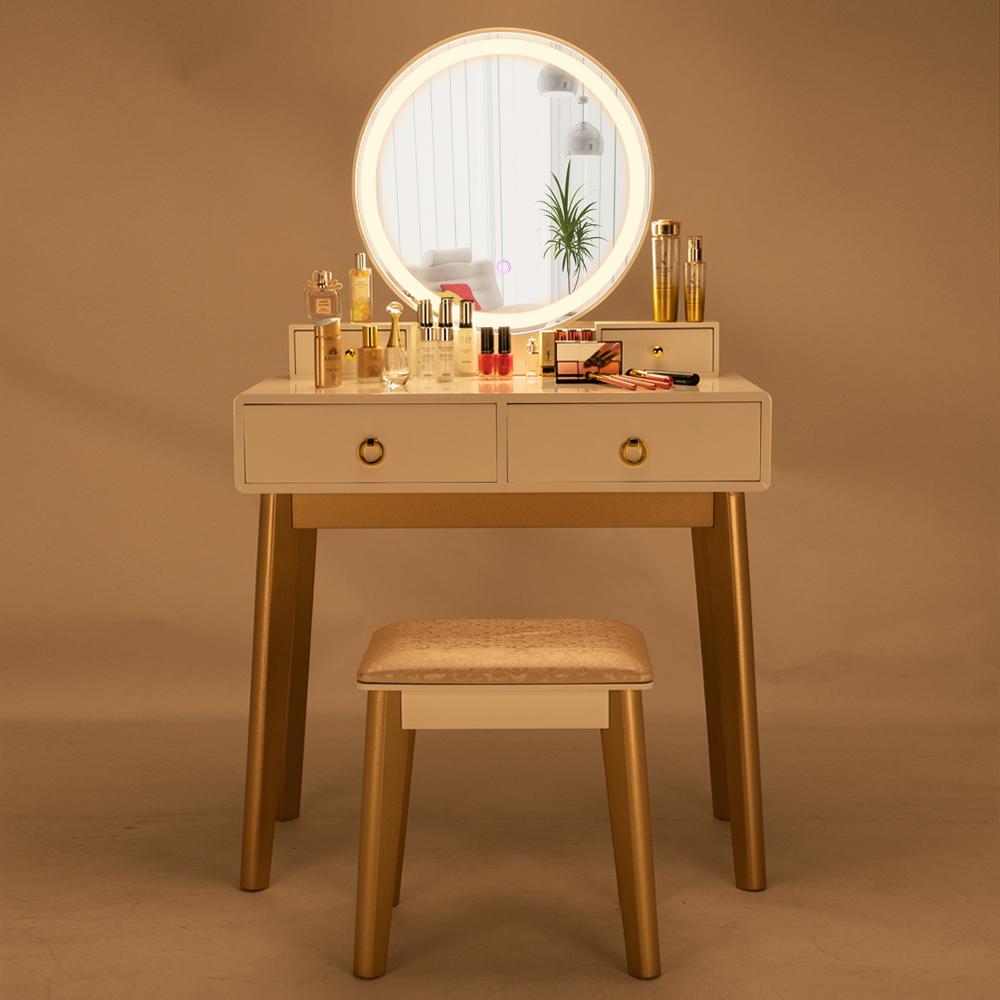 

2020 tri-fold mirror dresser with dressing stool fashion modern ladies dressing table makeup storage table white home ladies dressing table