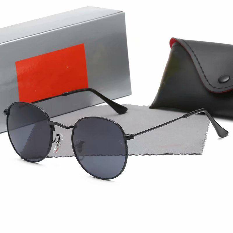 

High Quality Ray Men Women Sunglasses Vintage Pilot Round Brand Sun Glasses Band UV400 Bans With box and case 3447, White;black