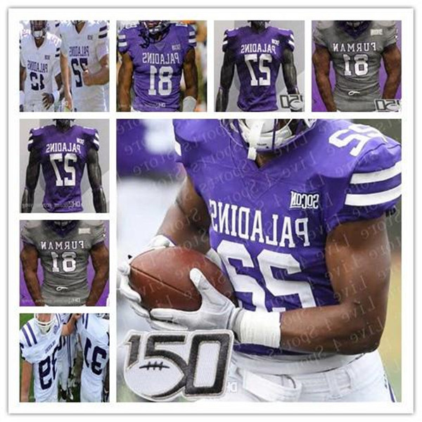 

Custom 2021 Furman Paladins College Football Darren Grainger Hamp Sisson Devin Wynn Luke Shiflett Henderson Ncaa Jerseys 150th Stitched, Purple with 150th