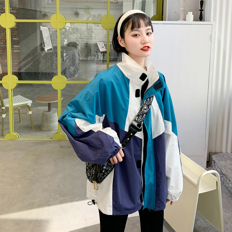 

2020 new contrast color stitching neutral bf wind tooling Jacket Women Spring Autumn Sports baseball Uniform Jacket Female g446, White