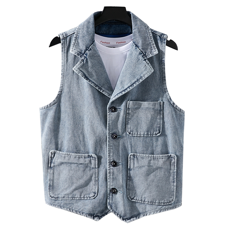 

Newly Designer Fashion Men Vest Light Gray Blue Casual Denim Vest Men Suit Waistcoat British Style Sleevesless Jackets Hombre