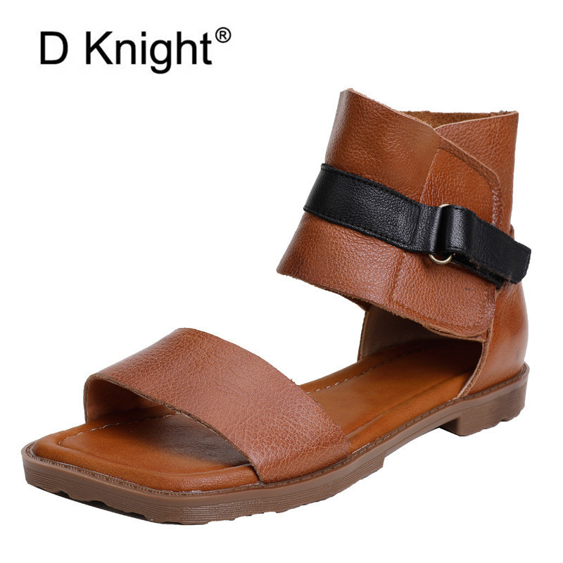 

Women Sandals Retro Genuine Leather Flat Platform Ladies Summer Flat Heel Shoes Woman Casual Buckle Strap Big Size Female Sandal, Brown z124