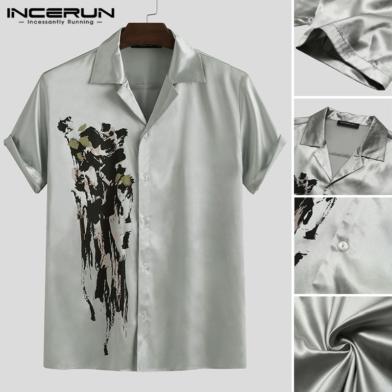

2020 Summer Men Printed Shirts Casual Loose Breathable Hombre Chemise Short Sleeve Lapel Shirt Casual Soft Floral Blusas -5XL 7, Gray
