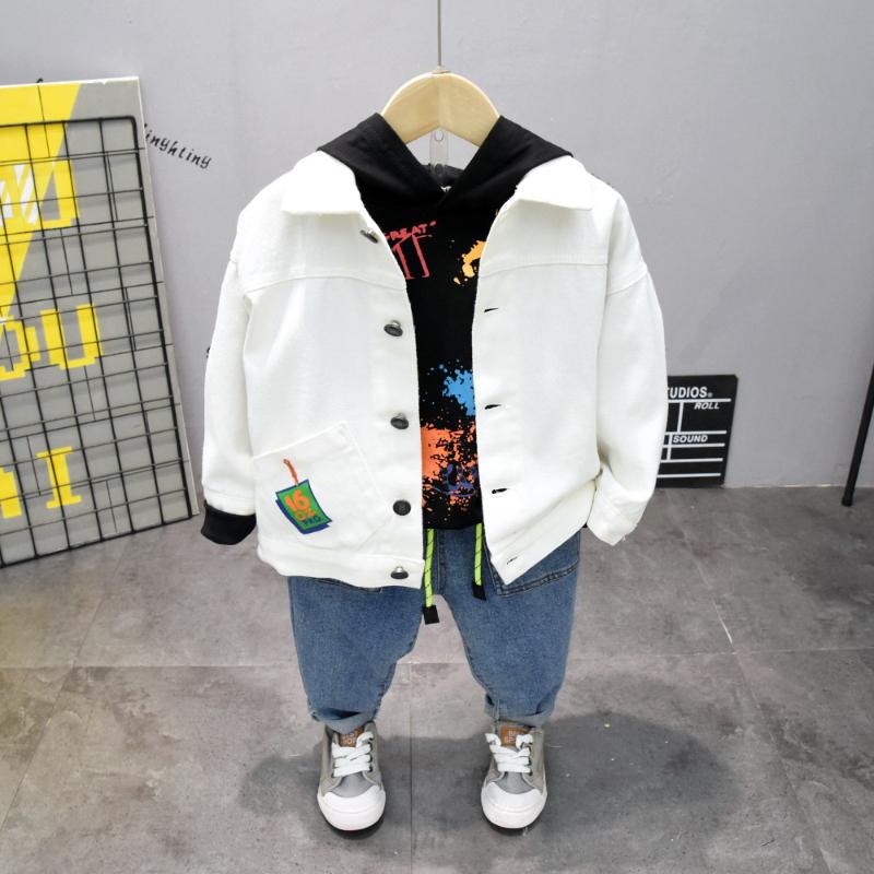 

Spring Boys Clothing Sets Autumn Casual Boys Cute coat + hoodie + jeans 3PCS Sport Suits Kids Clothes sets for 2-7 years, White 3pcs sets
