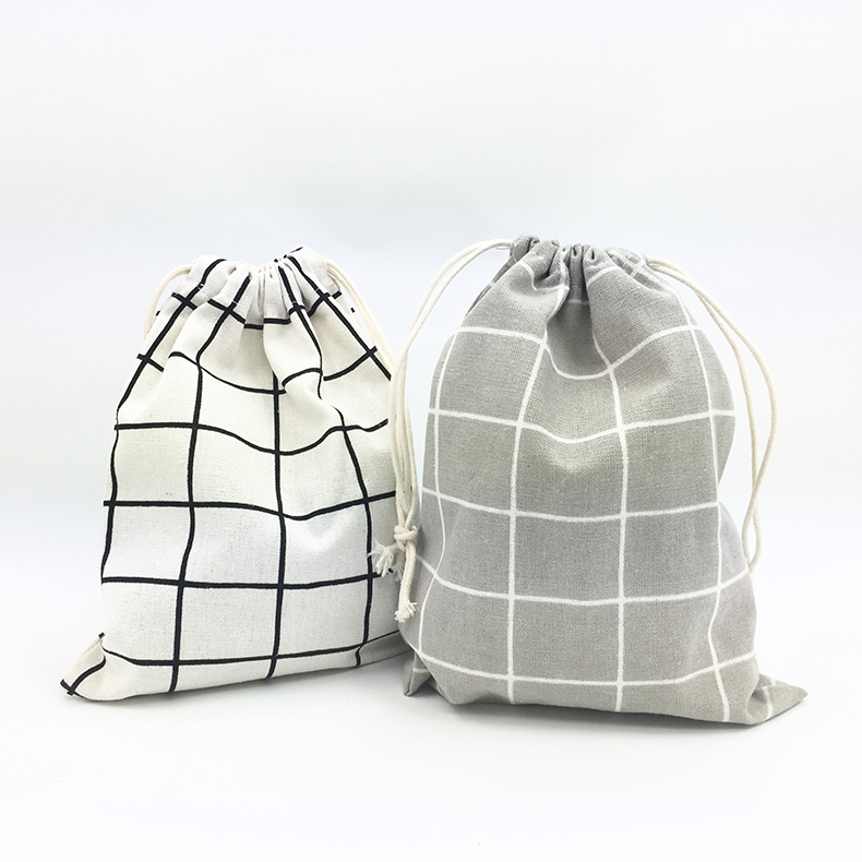 

Cotton Canvas Lattice Bags Fashion Eco Reusable Folding Bags Home Drawstring Packing Party Favors Decor Gift